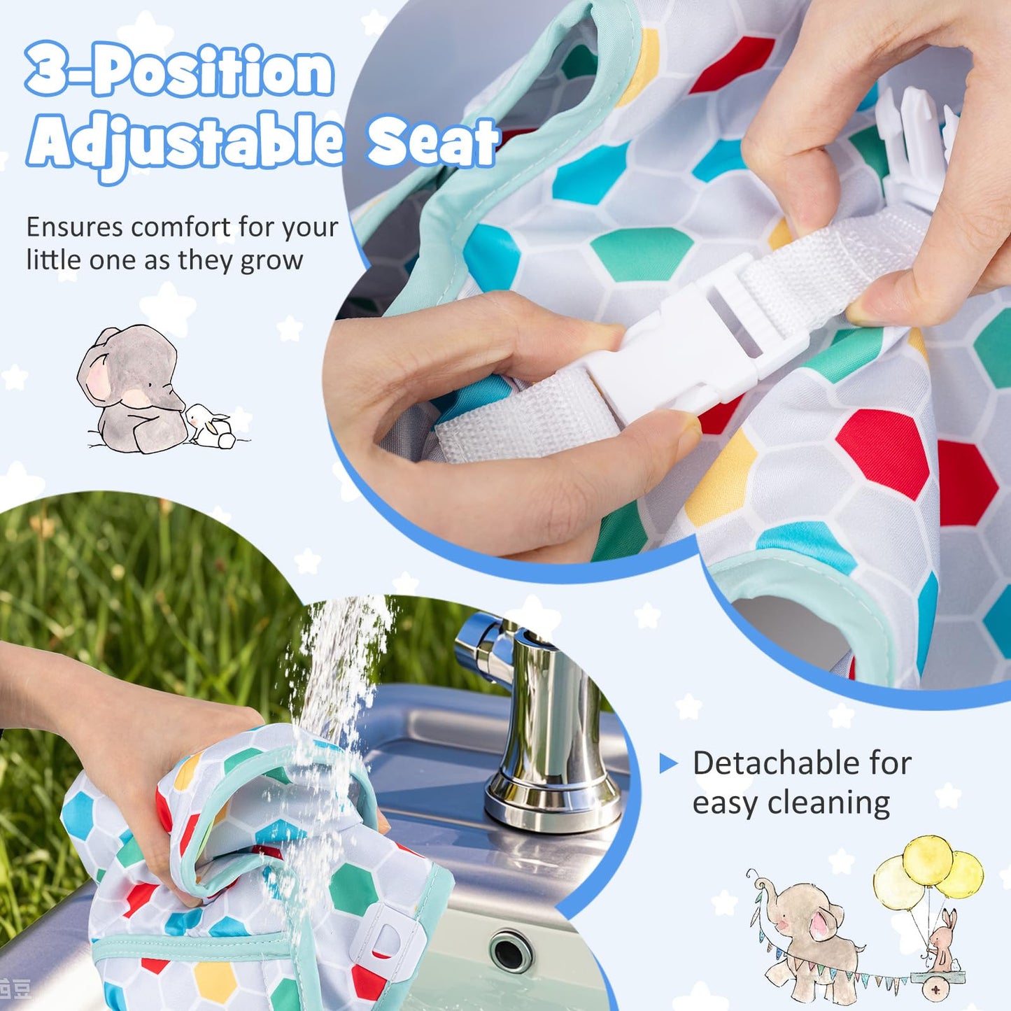Adjustable height settings for Baby Joy play center