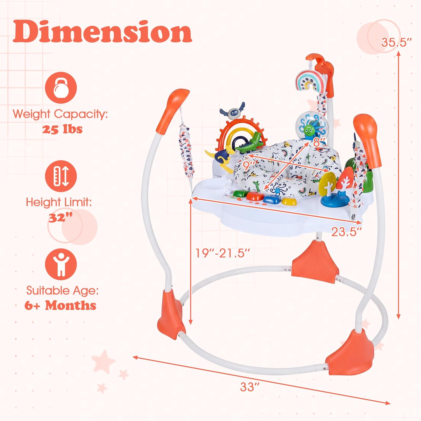 Orange baby activity center with developmental toys