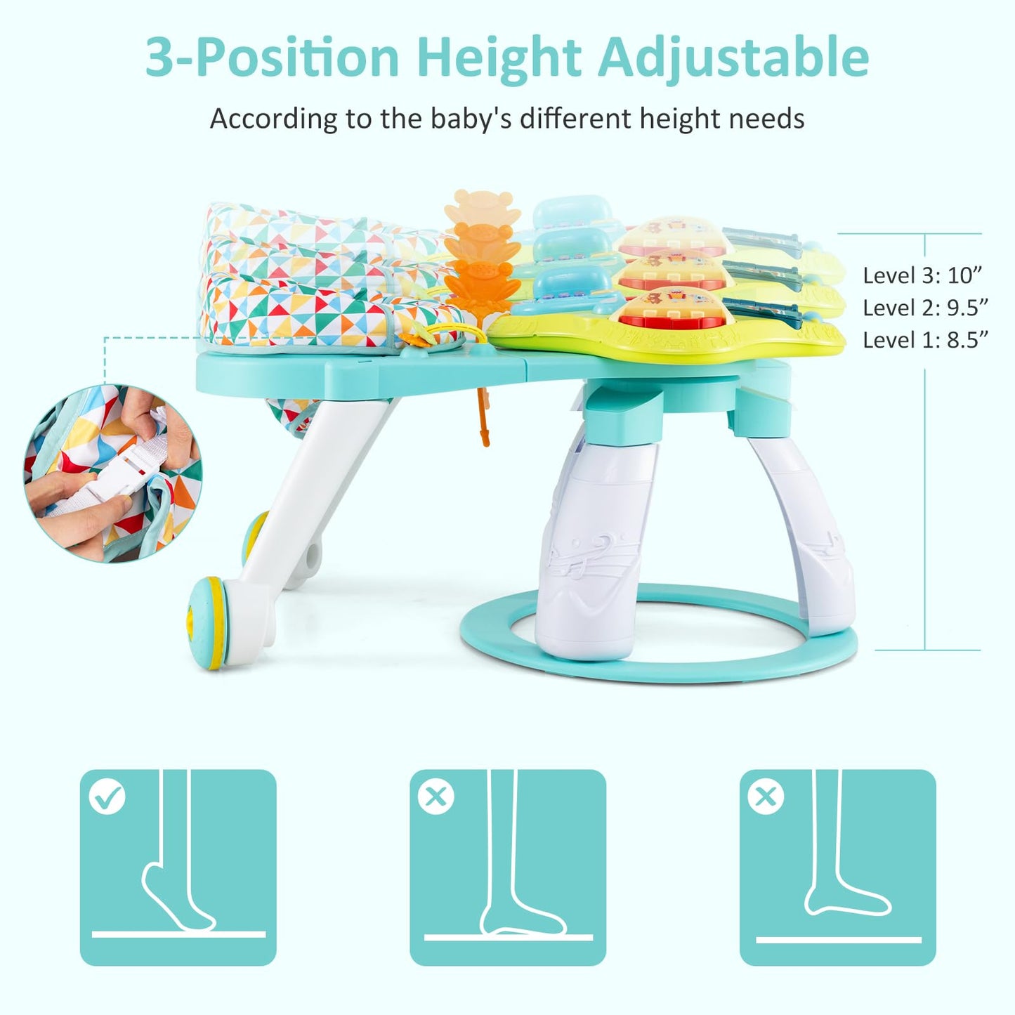Infans 3 in 1 baby activity center wheels detail