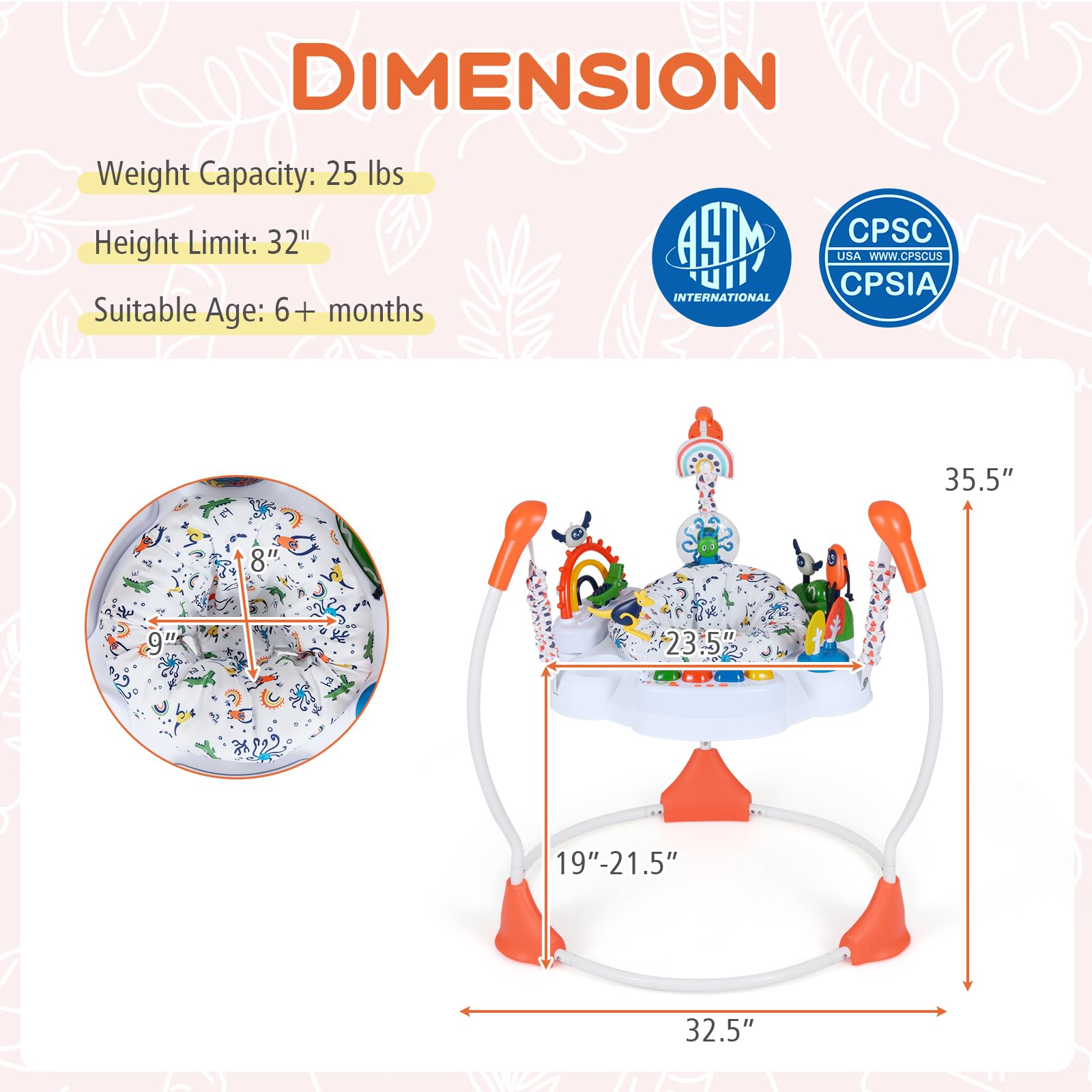 BABY JOY orange baby bouncer premium safety compliant play station