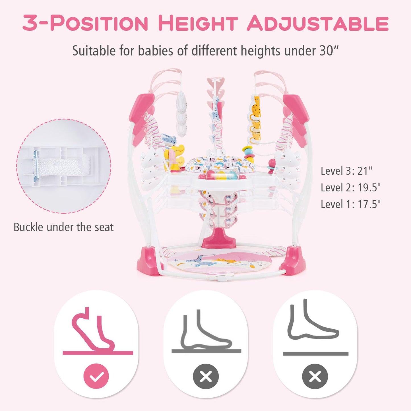 Close up of interactive musical toys on Infans baby bouncer
