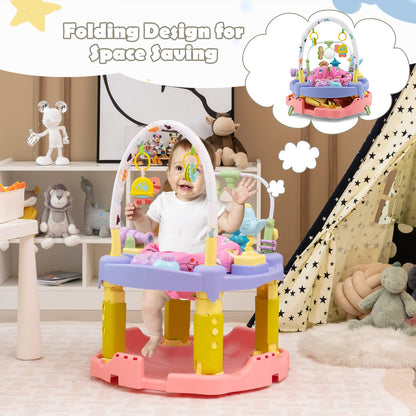 Honey Joy baby bouncer used as a toddler activity table