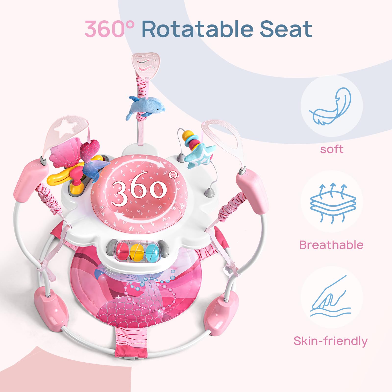 Side profile of Monniebaby baby jumper with adjustable height settings