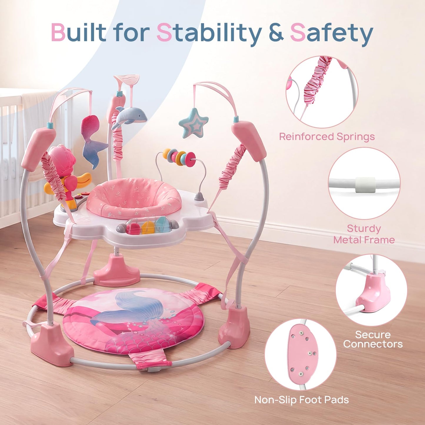 Sturdy base and frame of Monniebaby baby jumper for safe play