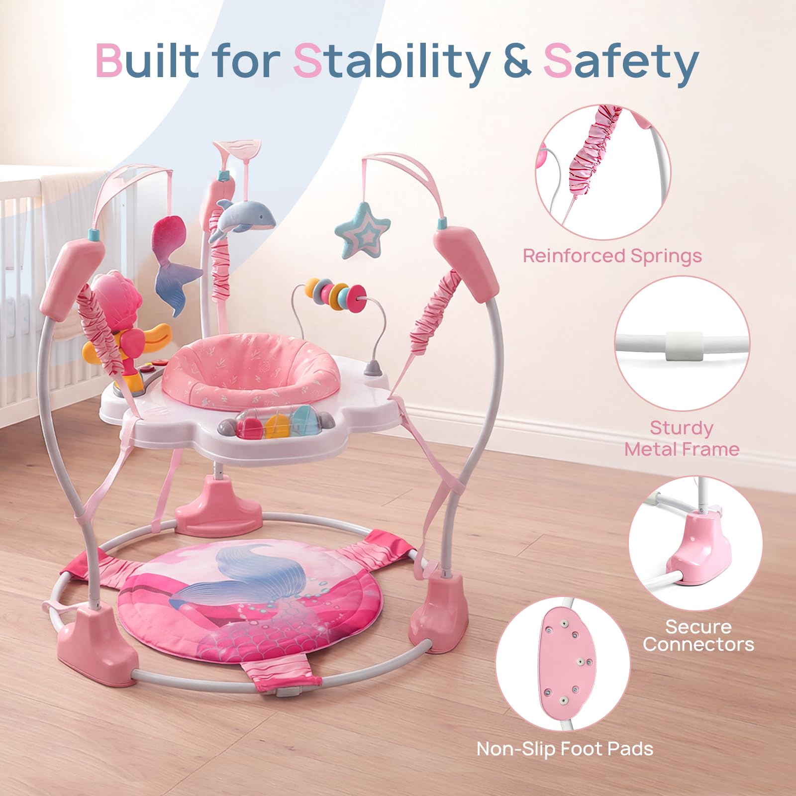 Sturdy base and frame of Monniebaby baby jumper for safe play