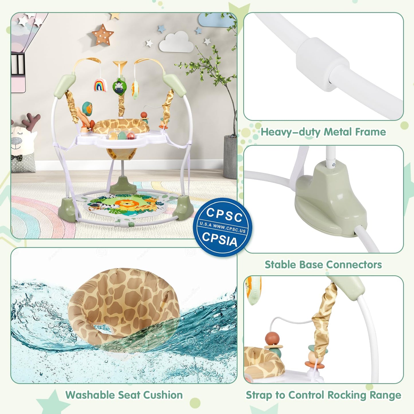 Furmubei baby jumper with removable seat pad