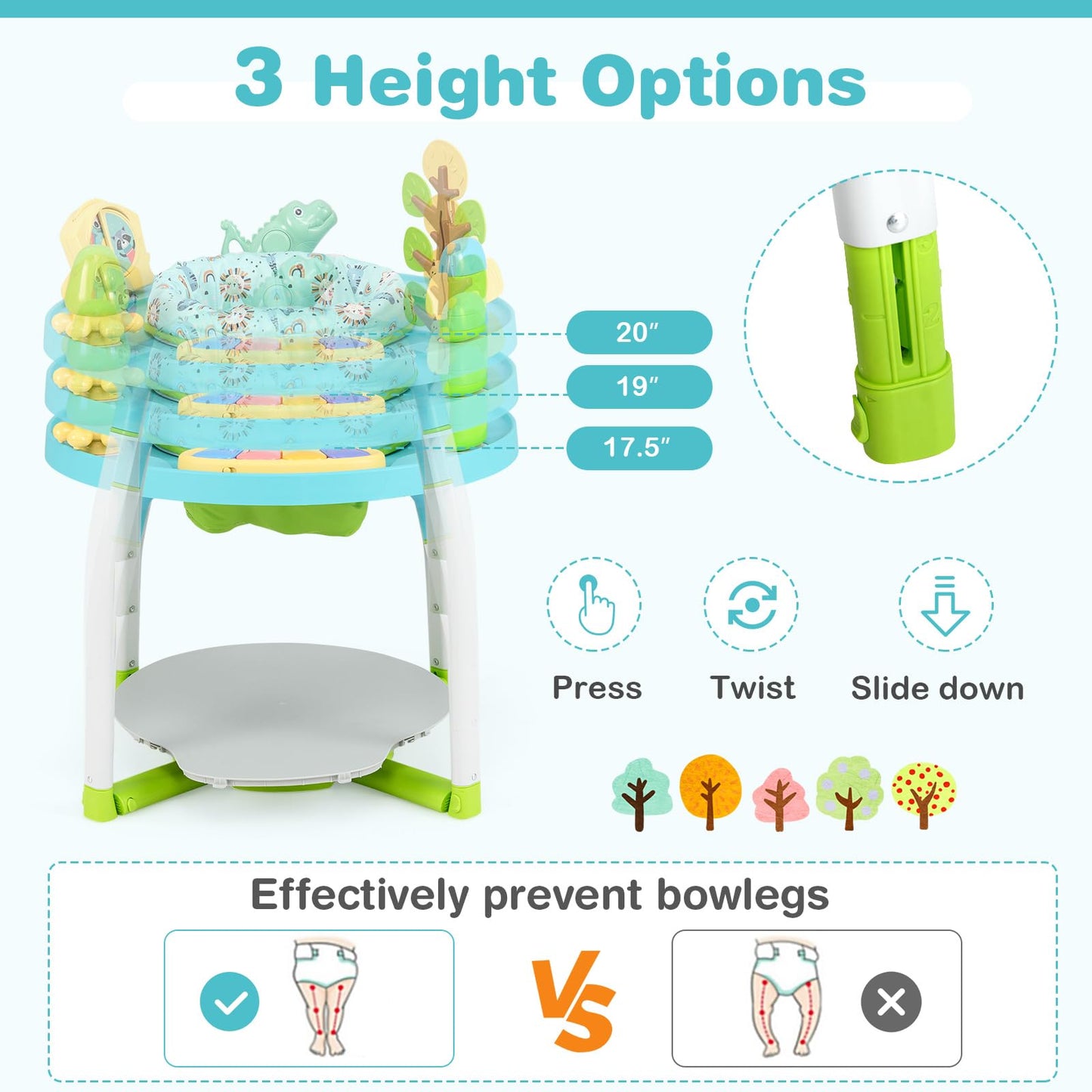 Baby Joy activity center showing adjustable height settings