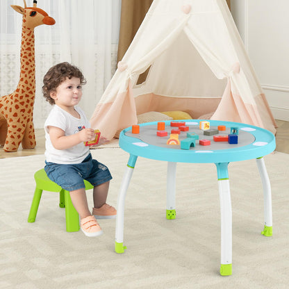 Close up of musical and light up toys on Baby Joy station