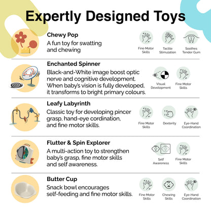Detailed view of development-focused toys on Oribel PortaPlay