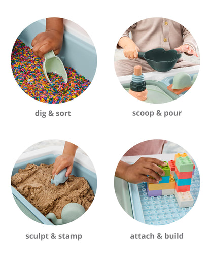 Skip Hop sensory table with convertible lids and bins shown