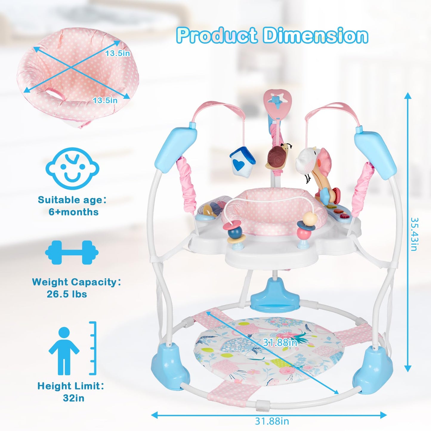 Adjustable height baby activity center settings