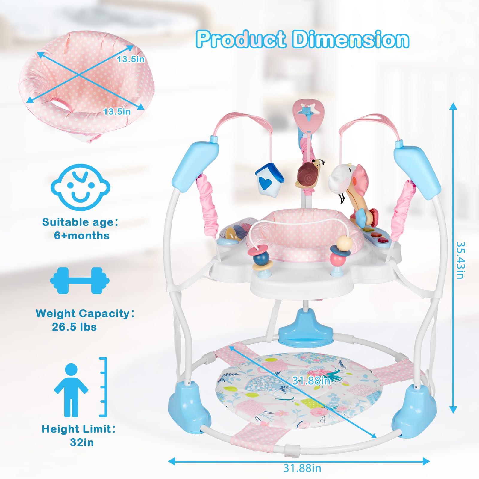 Adjustable height baby activity center settings