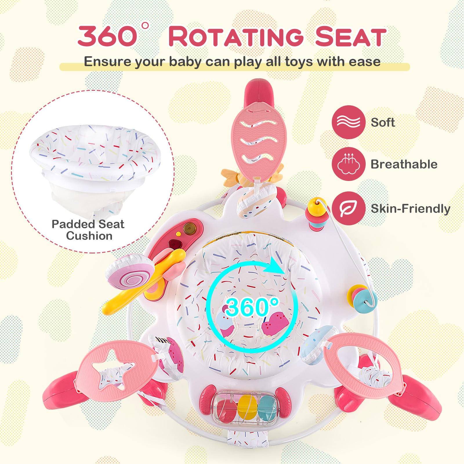 Adjustable height mechanism on baby activity jumper
