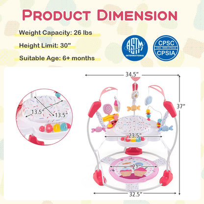 Close up of baby activity center toy attachments