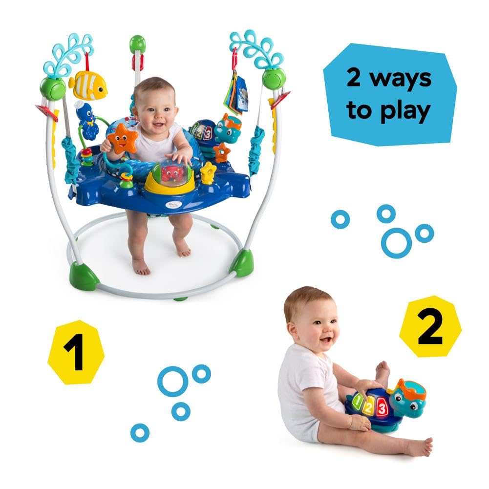 Side view of Baby Einstein ocean jumper with 360-degree rotating seat.