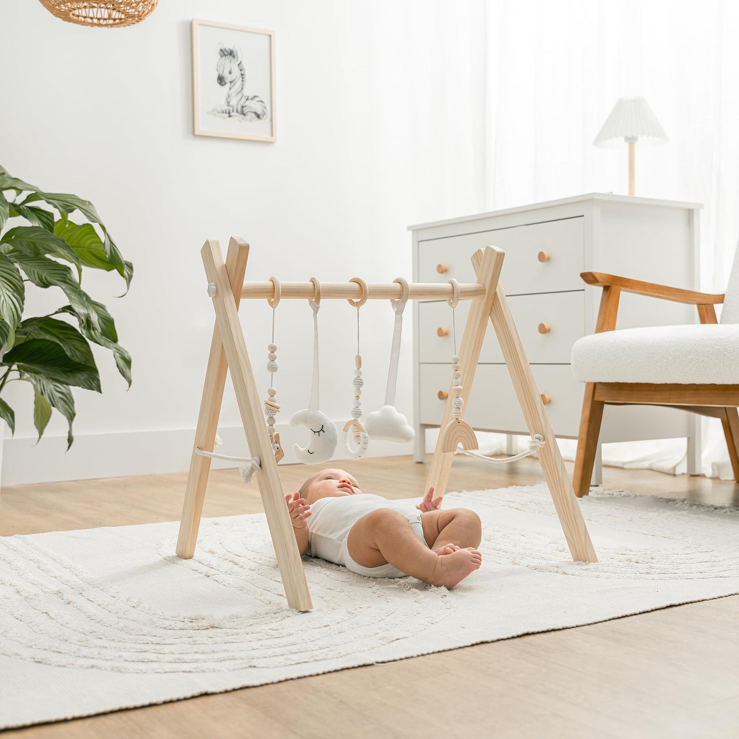 Natural pinewood baby activity gym arch design