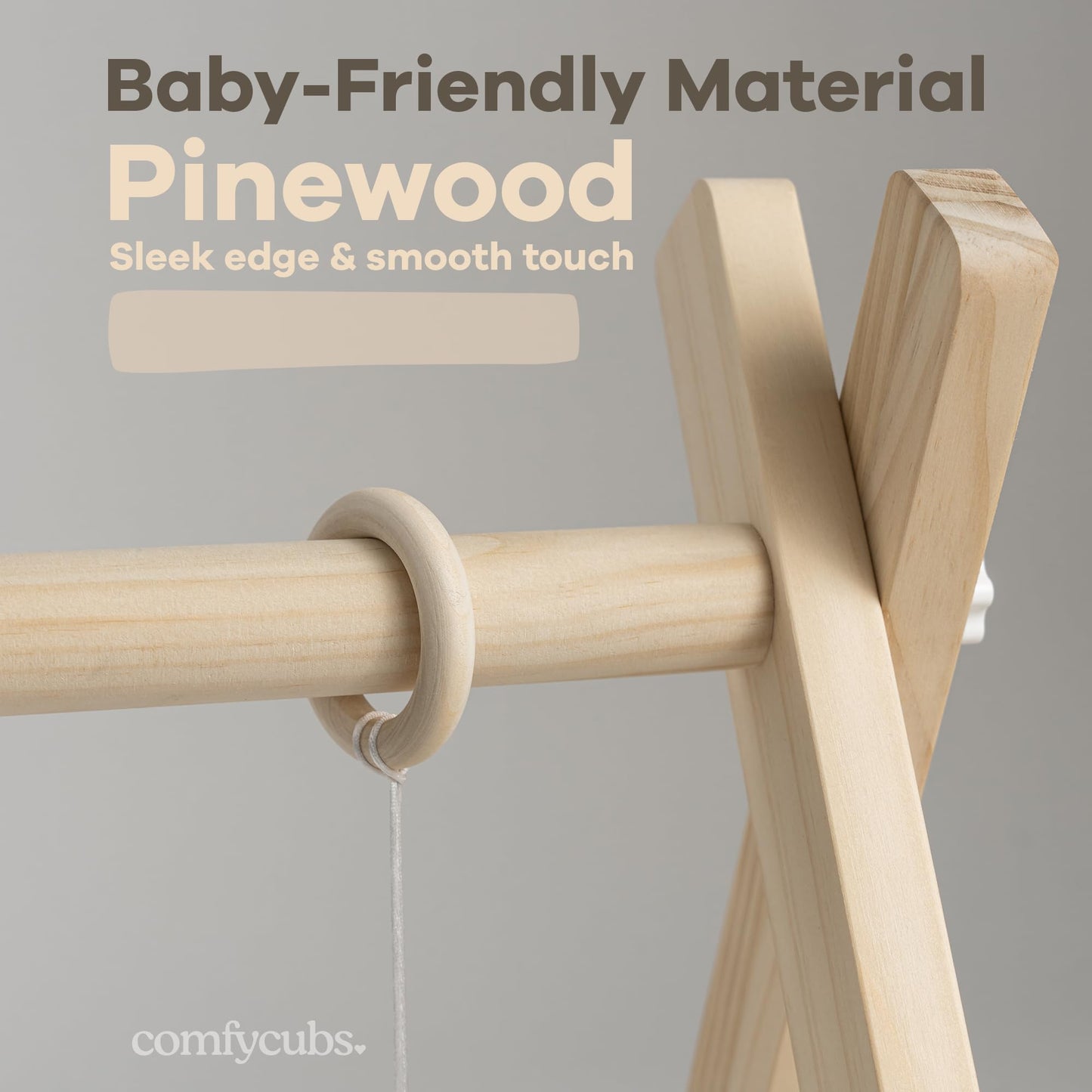Top down view of Comfy Cubs wooden baby play gym