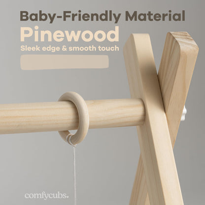 Top down view of Comfy Cubs wooden baby play gym