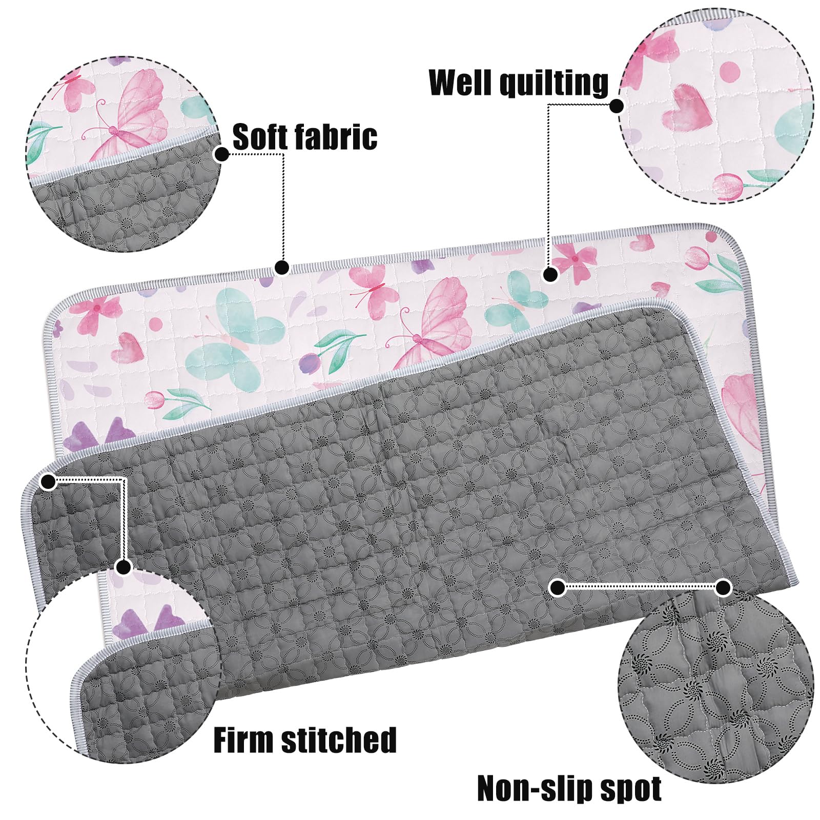 Close up of butterfly pattern on Funtery floor mat