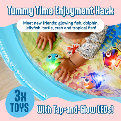 Close up of LED glowing fish toys inside water mat