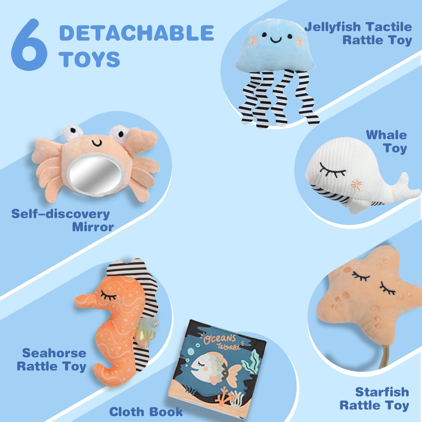 Top down view of the shell shaped baby activity gym on floor