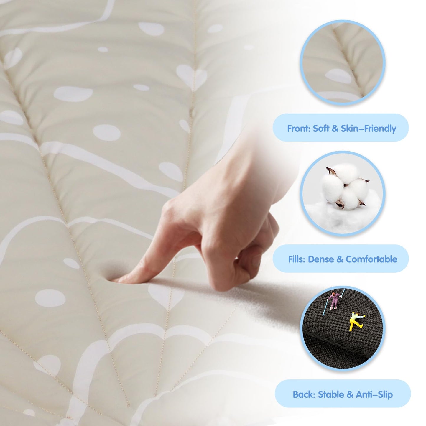 Close up of the non-slip fabric texture on the baby play gym