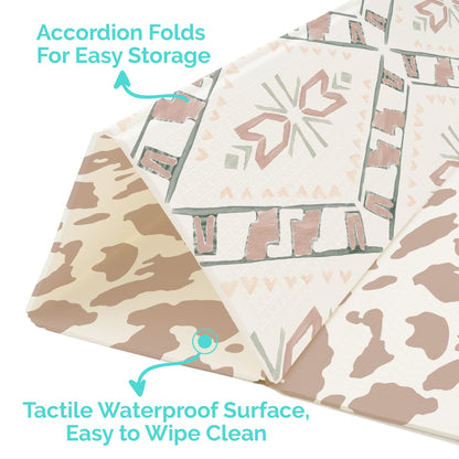 Accordion fold mechanism demonstrated on the large waterproof folding floor mat