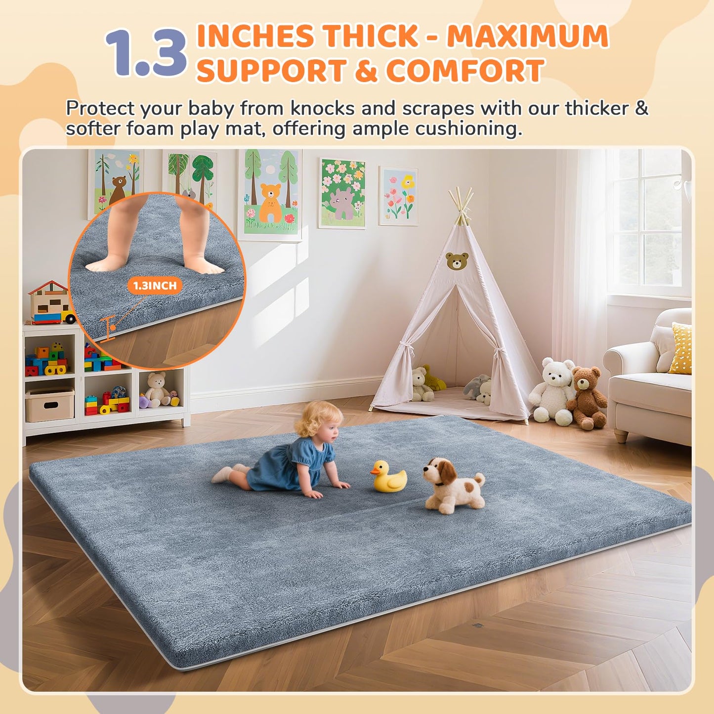 Close up of 1.3 inch thick foam baby floor mat texture