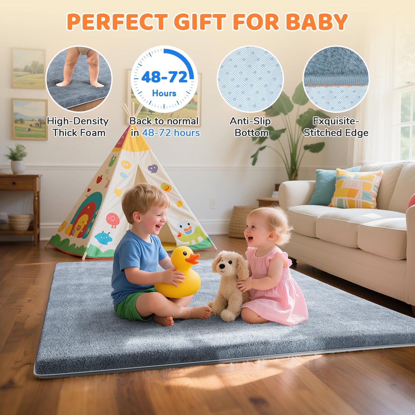 Soft coral velvet material of Omzer baby crawling mat