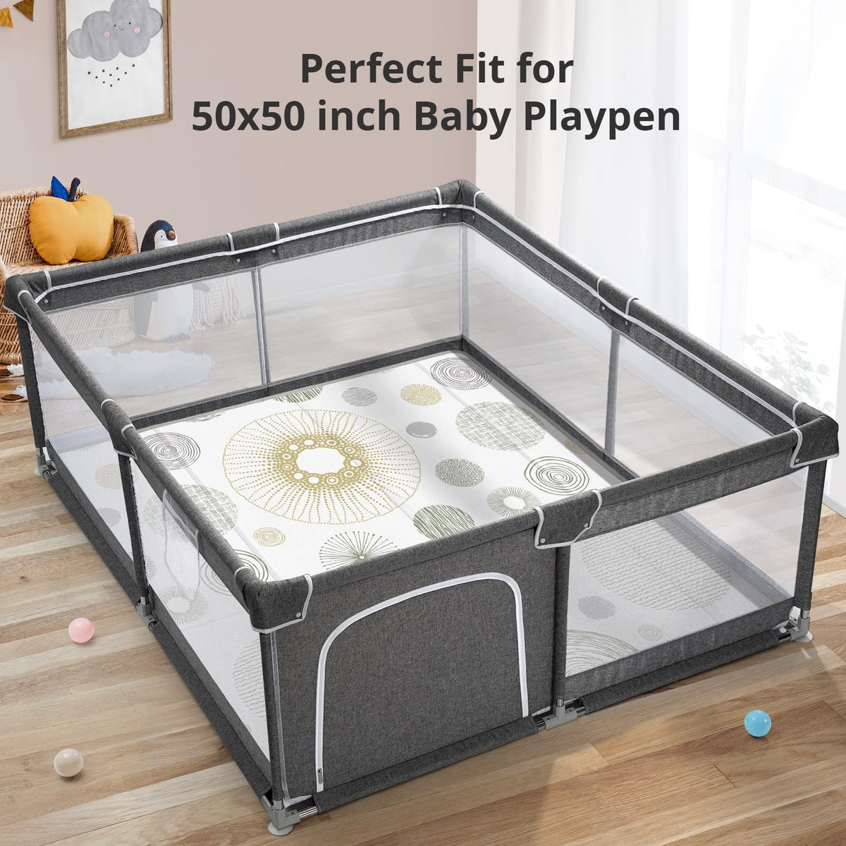 Piglog 50x50 waterproof foam playpen mat folded for portability