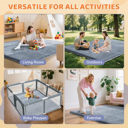 Baby playing comfortably on grey Omzer foam floor mat
