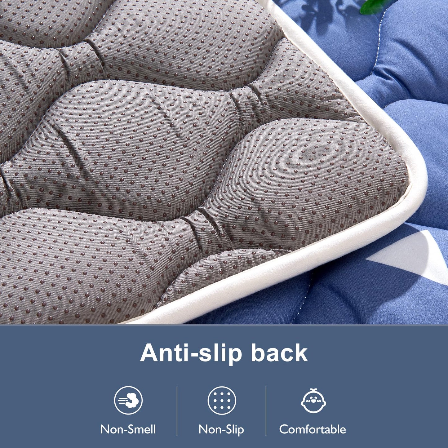 LILYVIBEBEARHAPPY fifty by fifty inch cushioned playmat folded neatly for storage convenience.