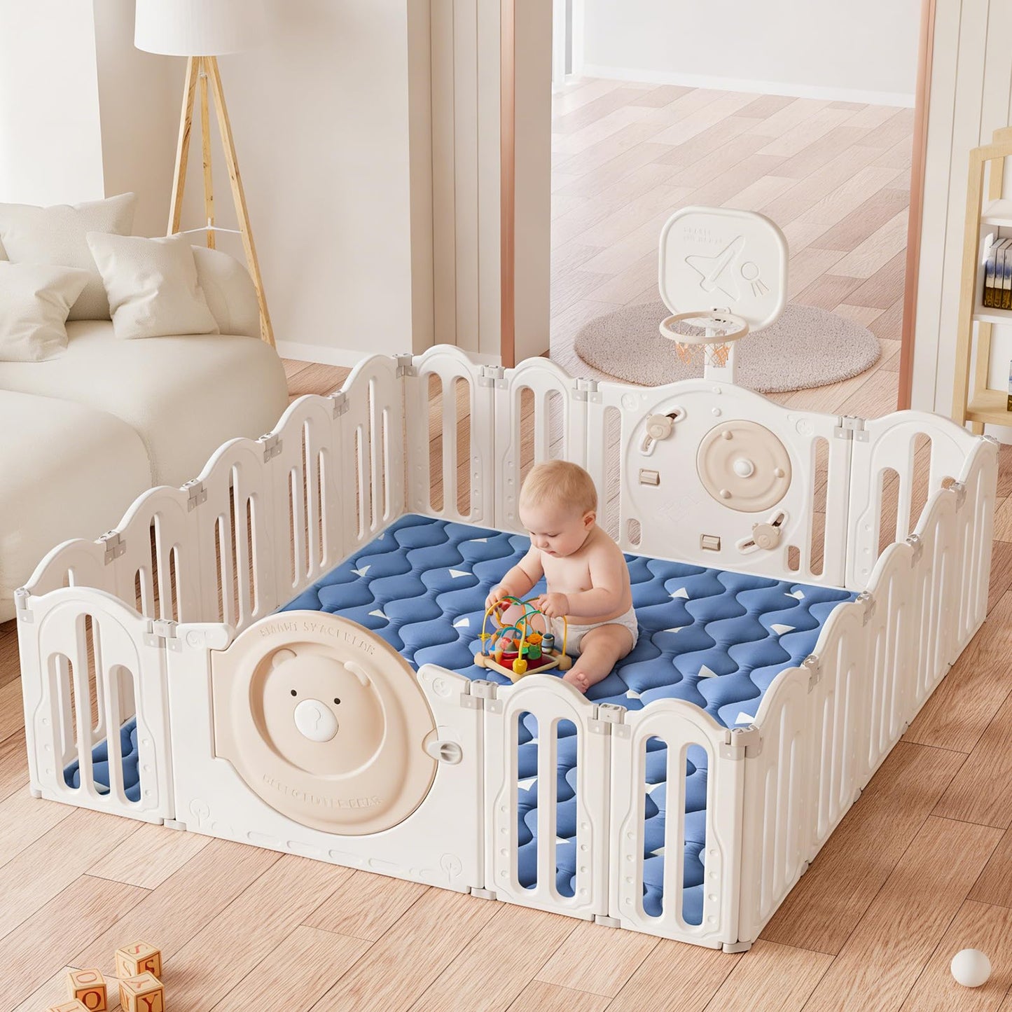 LILYVIBEBEARHAPPY square toddler floor mat styled beautifully in a modern home living room.