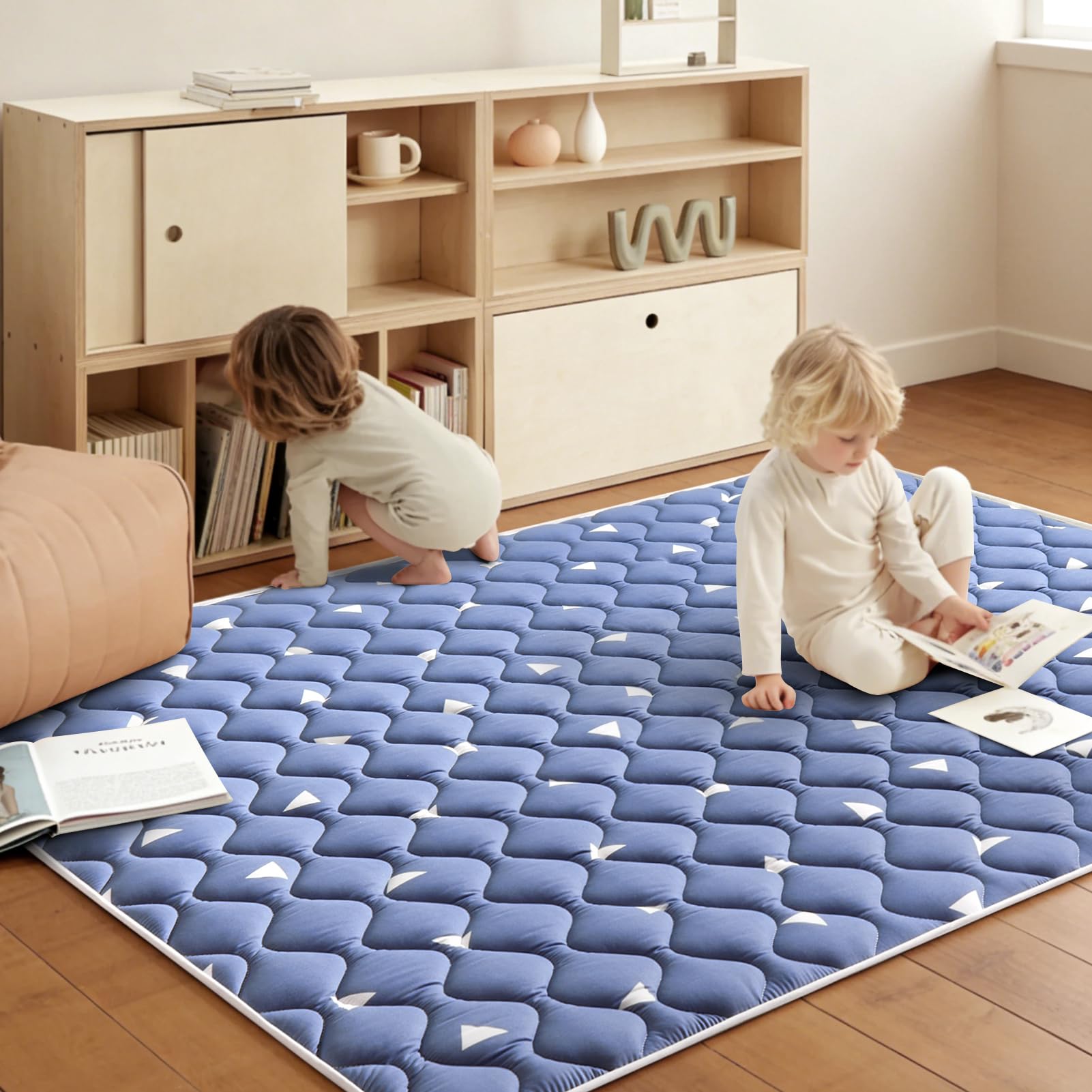 Side profile demonstration highlighting the thickness and resilience of the premium baby mat.
