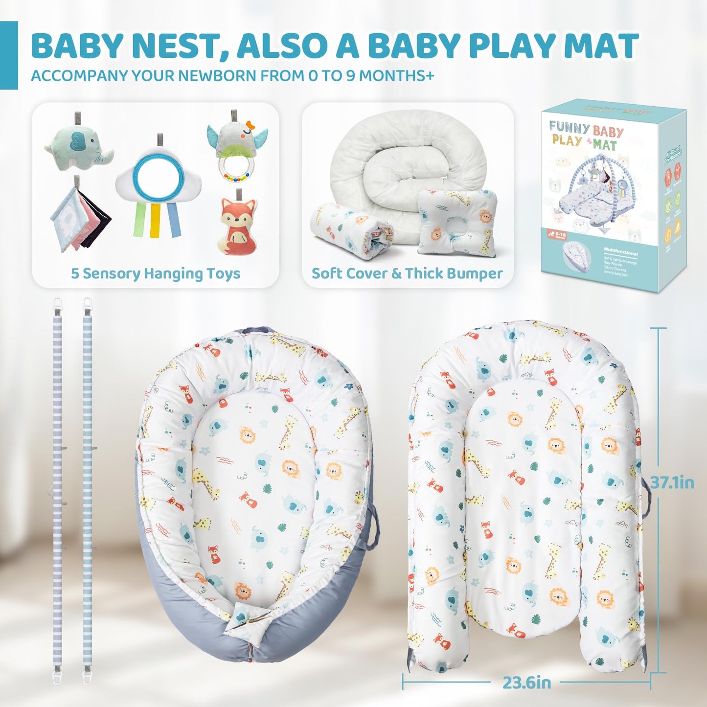 Jyusmile baby play mat set for sensory development