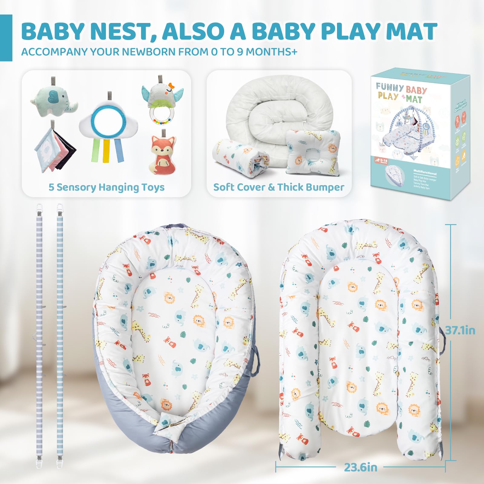 Jyusmile baby play mat set for sensory development