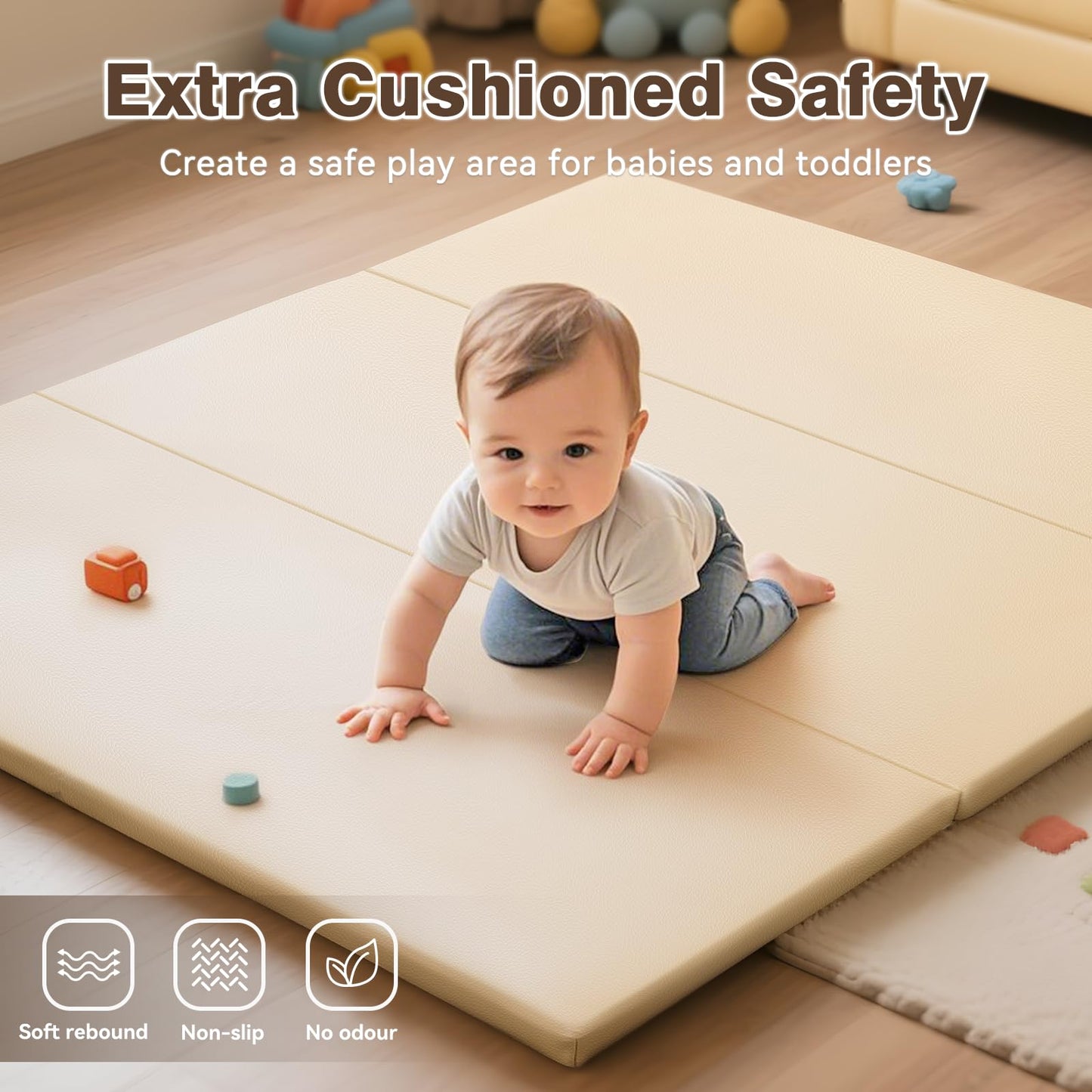 Todiby large beige play mat for crawling infants