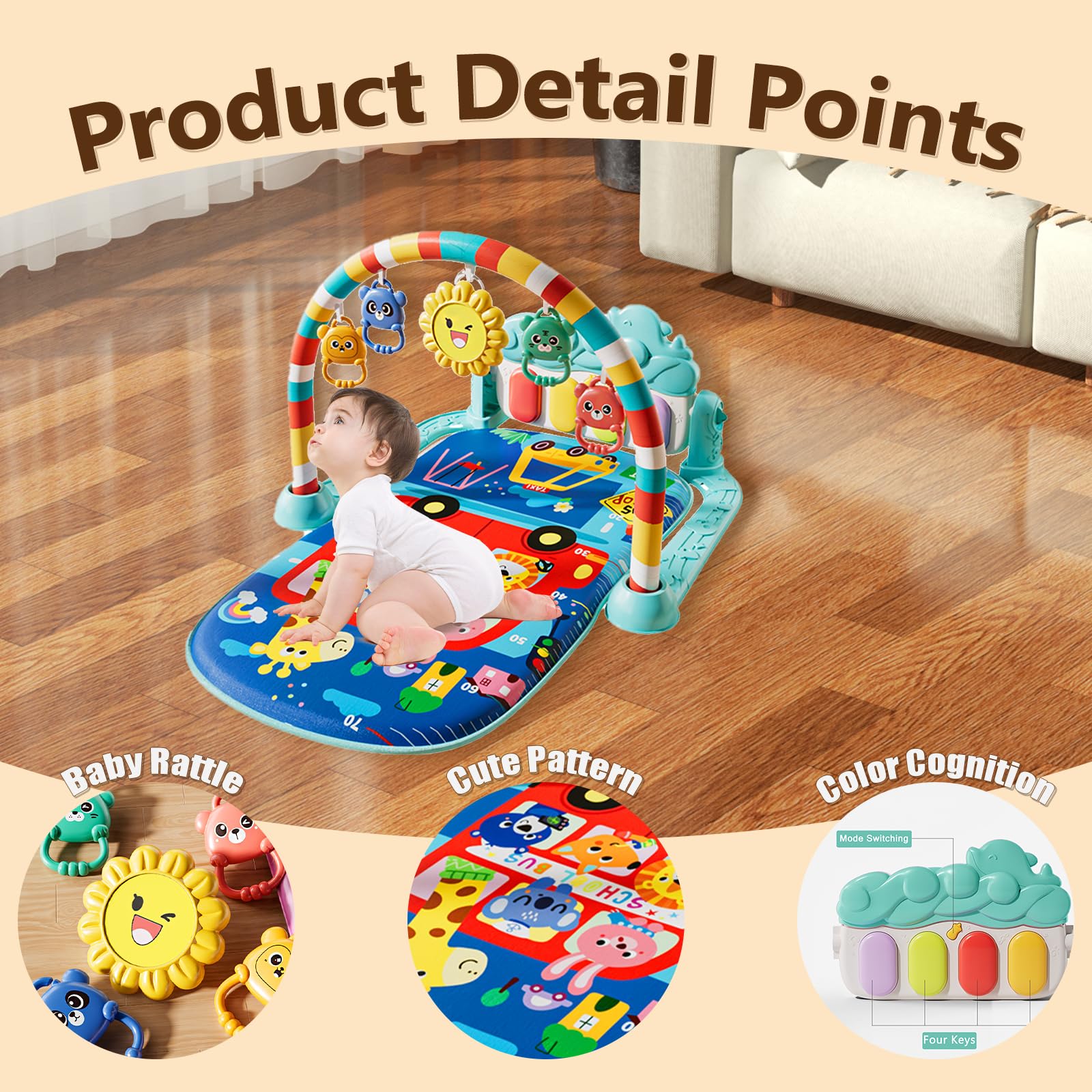Detachable musical piano feature on ALB baby activity center