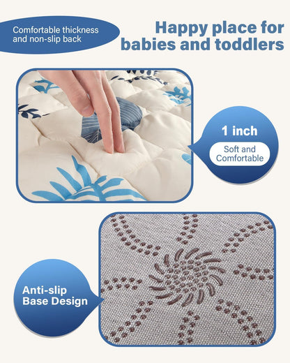 Baby playing comfortably on Quafret neutral beige floor mat