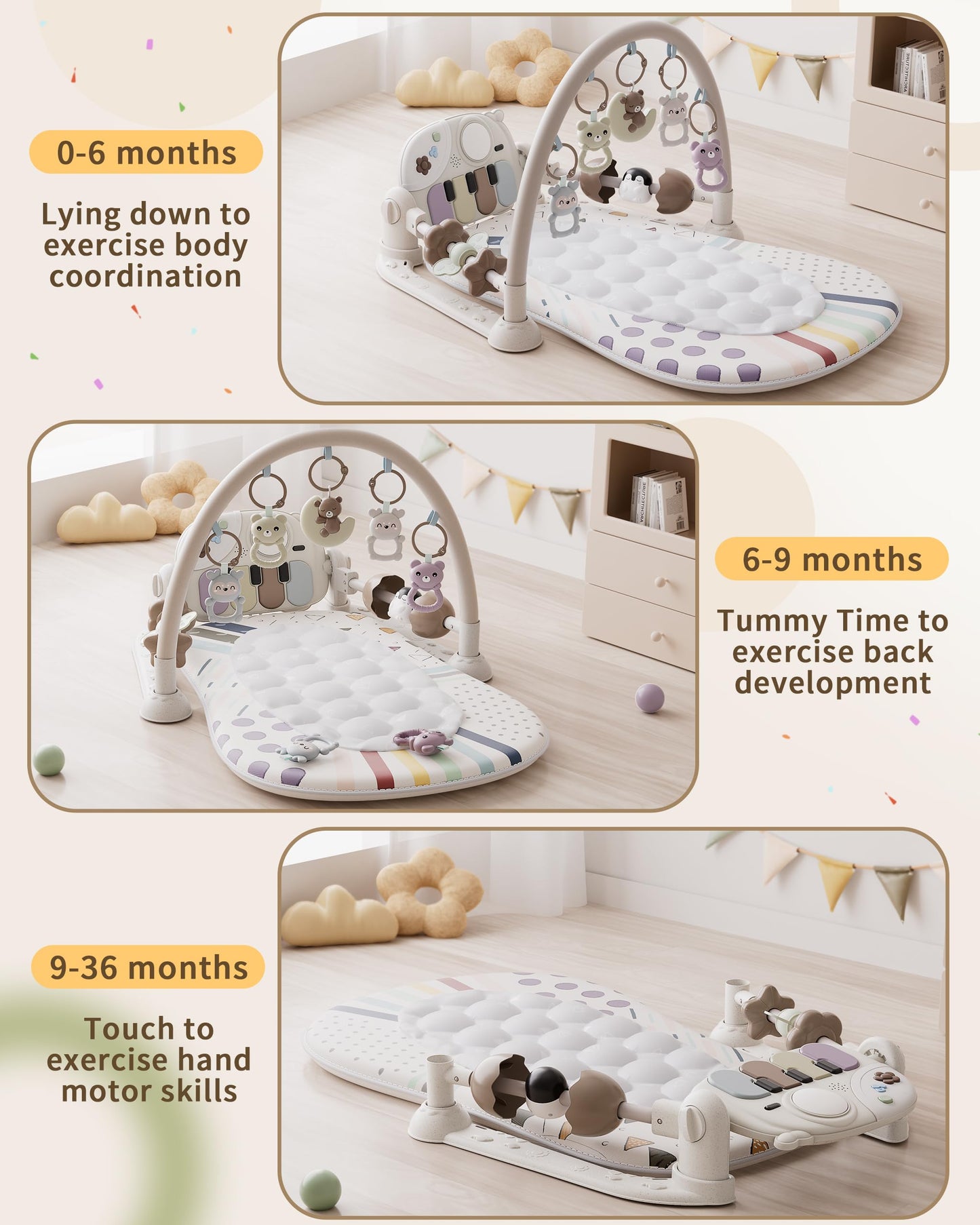 Stactcute activity gym with detachable rattles