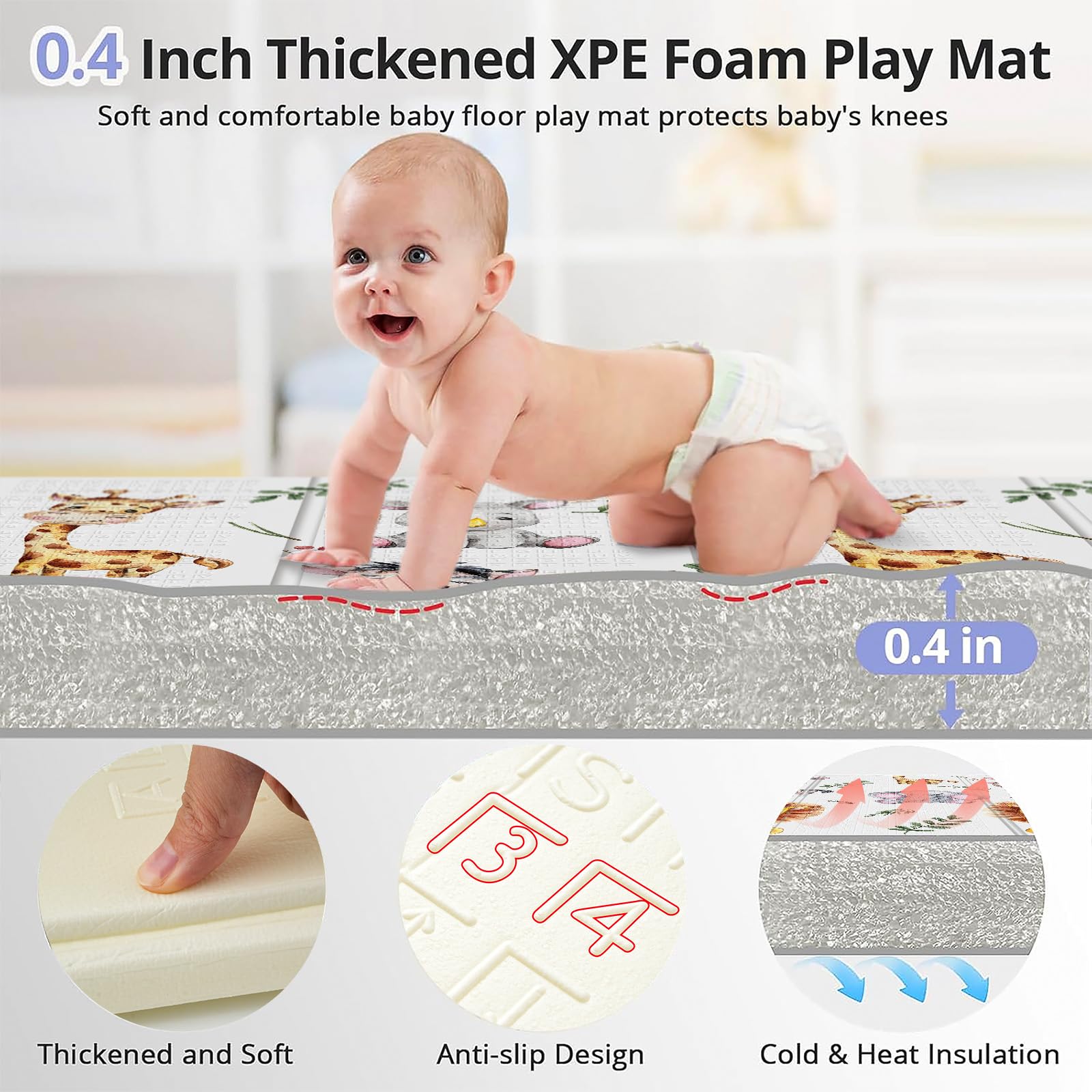 Noonkty baby play mat elephant pattern surface detail