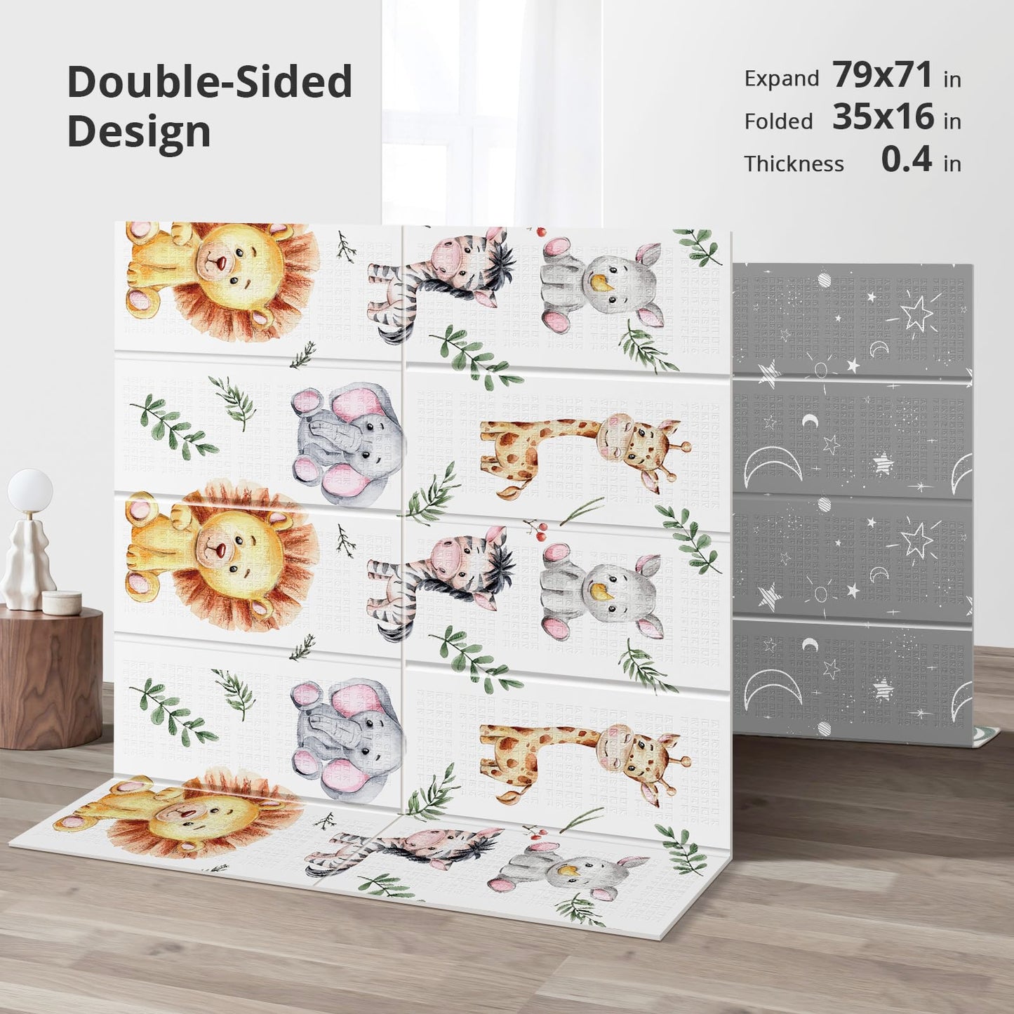 Reversible gray star pattern side of Noonkty baby mat