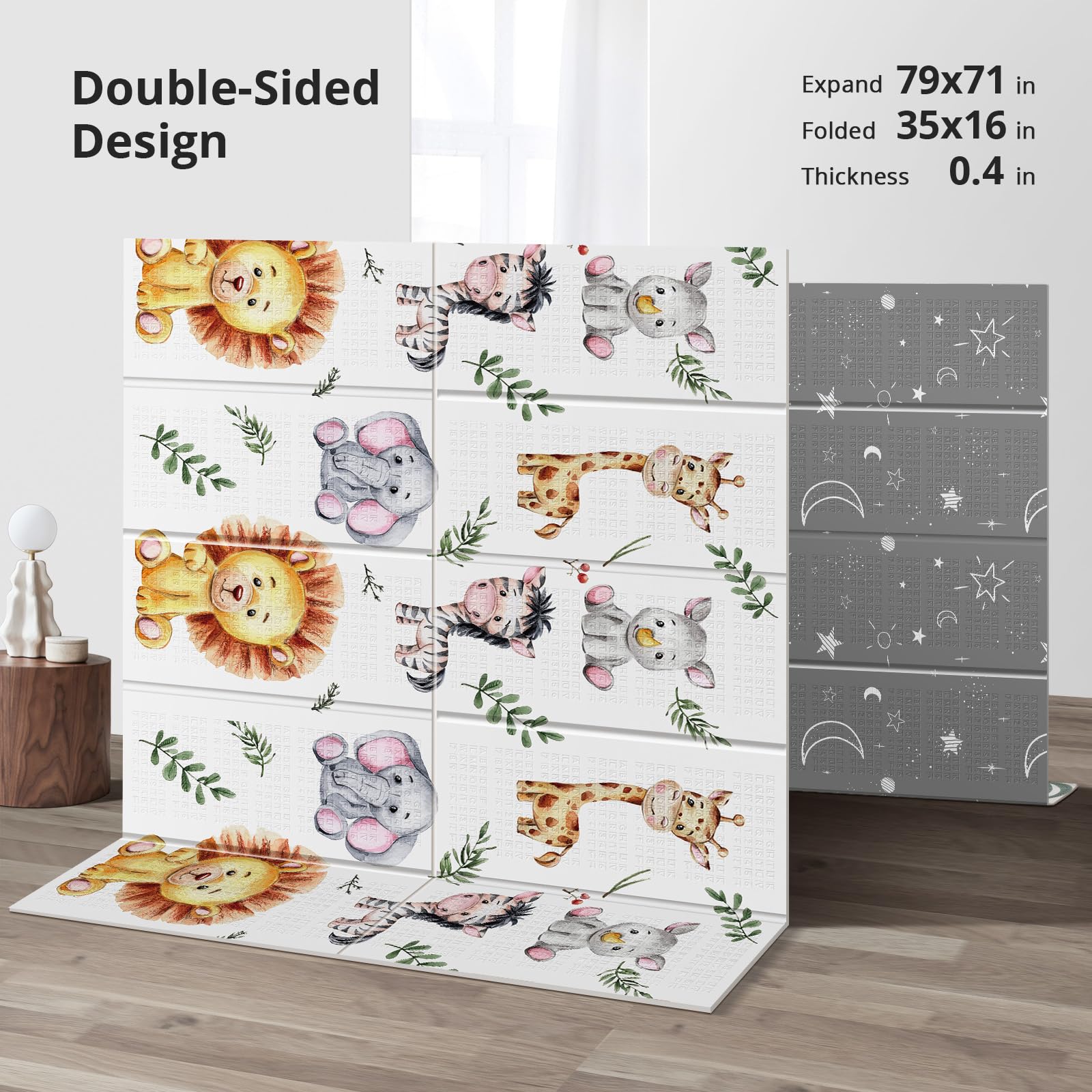 Reversible gray star pattern side of Noonkty baby mat