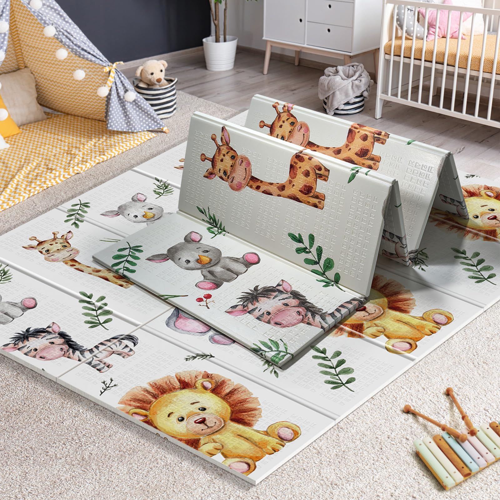 Noonkty baby play mat in a living room setup
