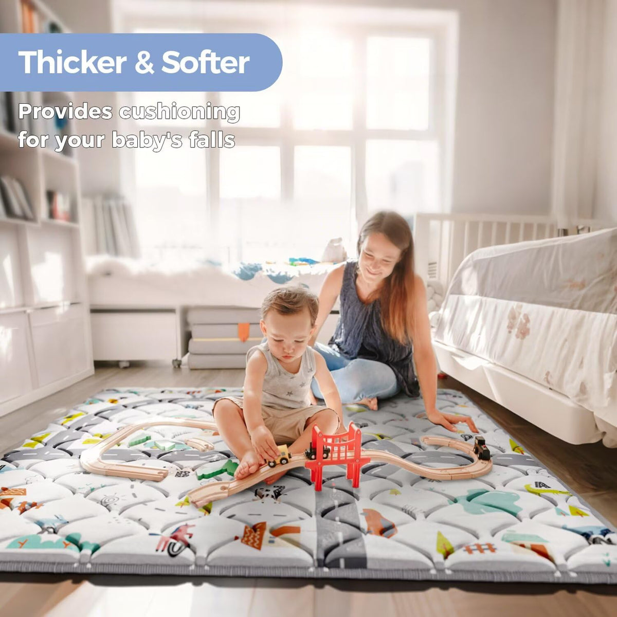Iebabay baby play mat closeup of thick cushioned padding.
