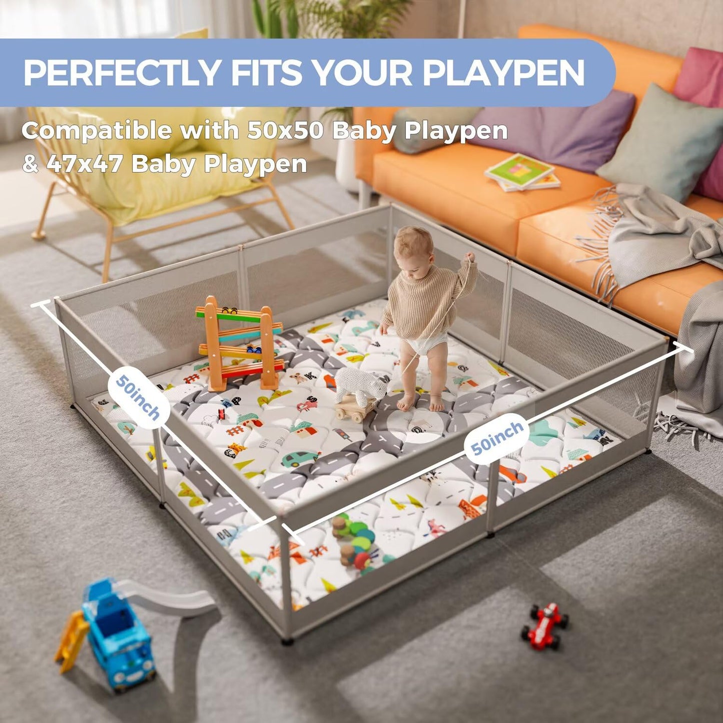 Waterproof surface of Iebabay baby crawling mat close up