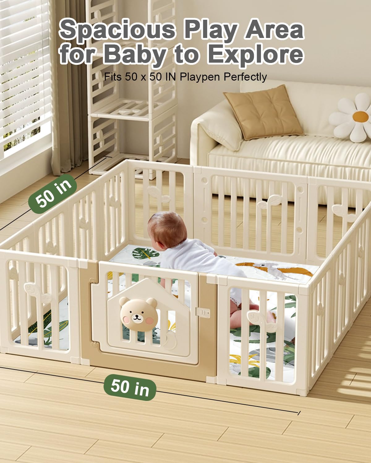 Top down view of 50x50 inch baby crawling mat in nursery