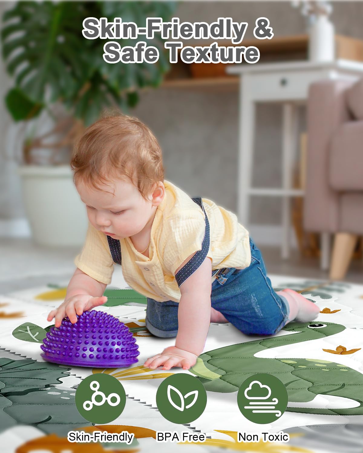 Toddler sitting comfortably on Tinyharbo premium play mat