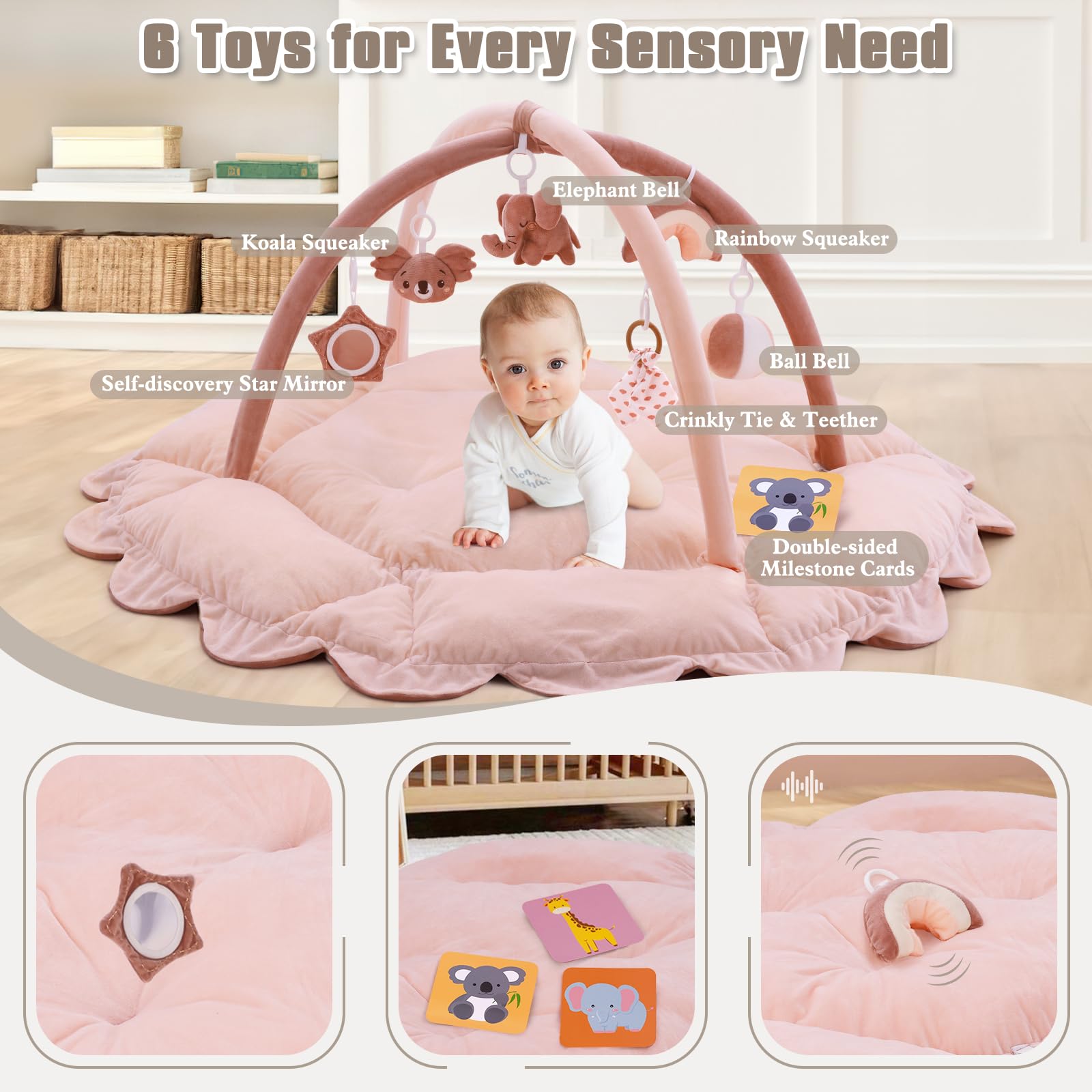 Arabest baby gym with hanging toys and convertible pillow