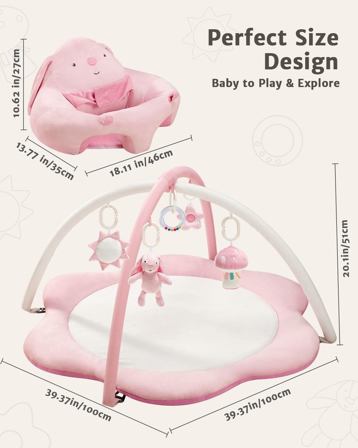 Suihuooo baby play mat with detachable sensory toys